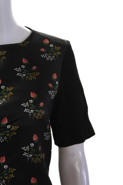 Derek Lam Womens Floral Print Short Sleeves Shirt Skirt Set Black Size 6/4