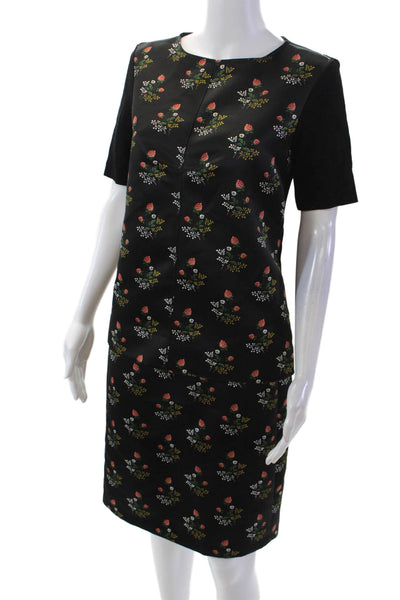 Derek Lam Womens Floral Print Short Sleeves Shirt Skirt Set Black Size 6/4