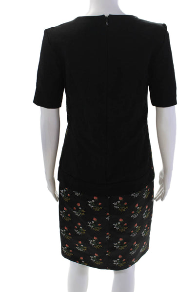 Derek Lam Womens Floral Print Short Sleeves Shirt Skirt Set Black Size 6/4