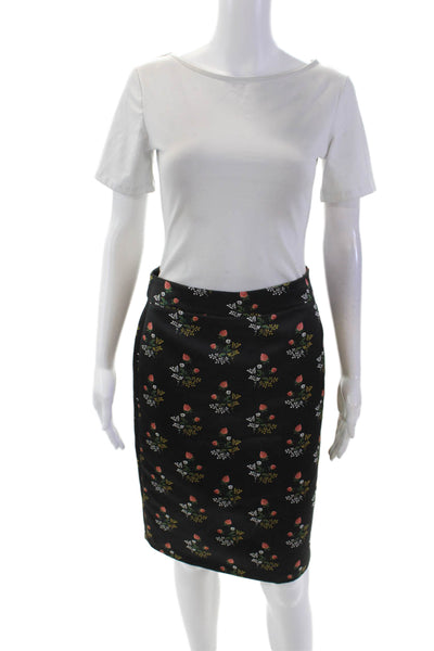 Derek Lam Womens Floral Print Short Sleeves Shirt Skirt Set Black Size 6/4