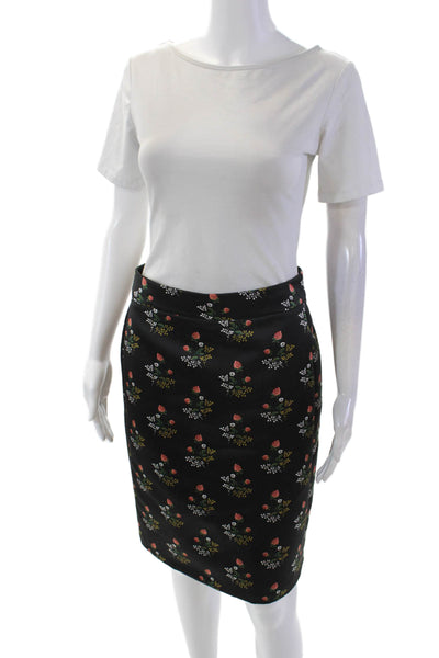 Derek Lam Womens Floral Print Short Sleeves Shirt Skirt Set Black Size 6/4