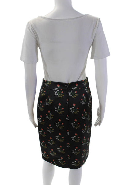 Derek Lam Womens Floral Print Short Sleeves Shirt Skirt Set Black Size 6/4