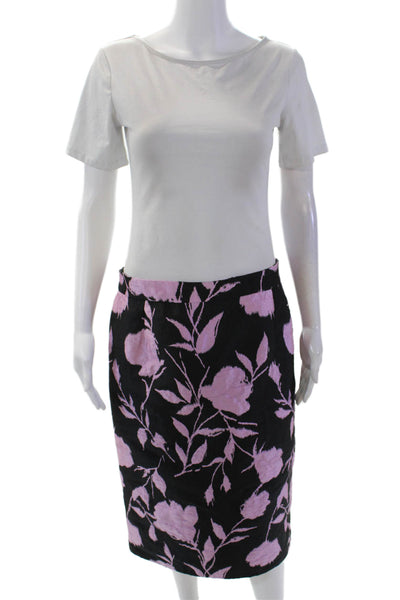 Carolina Herrera Womens Floral Brocade Knee Length Pencil Skirt Black Size M