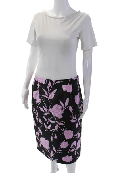 Carolina Herrera Womens Floral Brocade Knee Length Pencil Skirt Black Size M