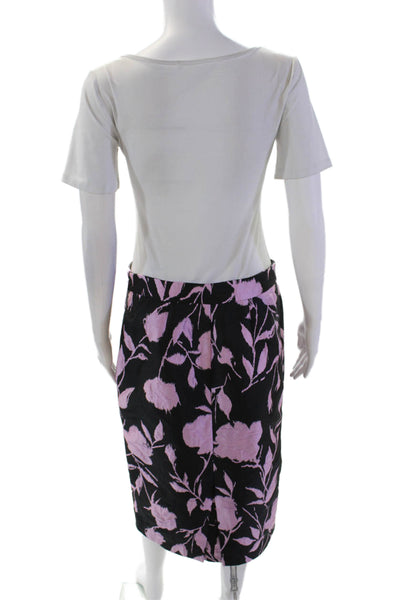 Carolina Herrera Womens Floral Brocade Knee Length Pencil Skirt Black Size M