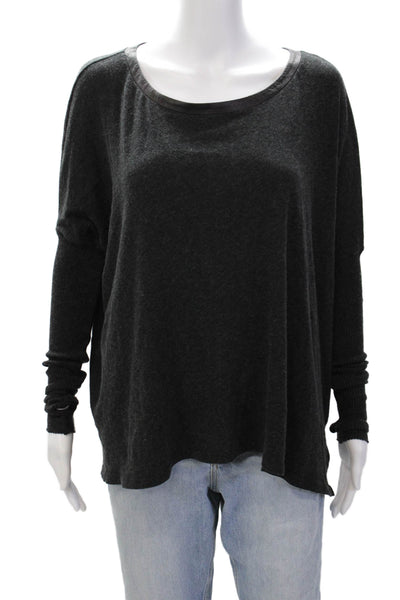 Enza Costa Womens Long Sleeve Scoop Neck Oversized Shirt Gray Cotton Size Small