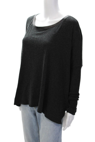 Enza Costa Womens Long Sleeve Scoop Neck Oversized Shirt Gray Cotton Size Small