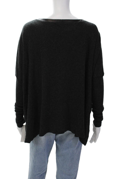 Enza Costa Womens Long Sleeve Scoop Neck Oversized Shirt Gray Cotton Size Small