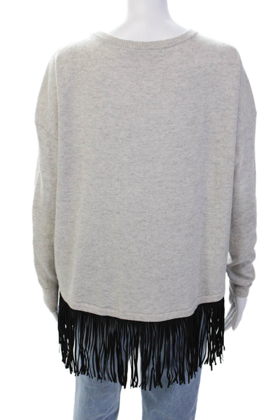 One Grey Day Womens Scoop Neck Fringe Trim Sweater Gray Black Wool Size Large