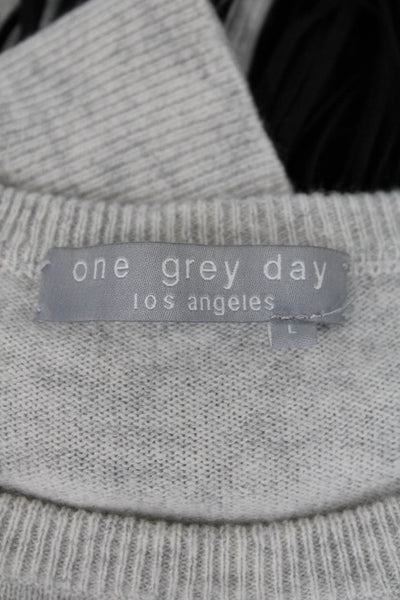 One Grey Day Womens Scoop Neck Fringe Trim Sweater Gray Black Wool Size Large