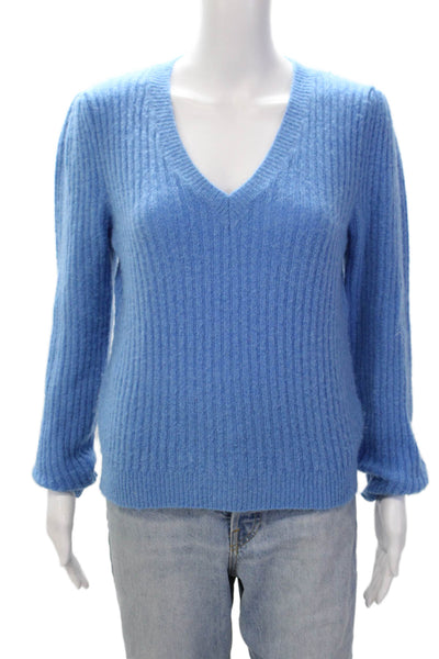 Outfit Of The Day Womens Long Sleeve V Neck Sweater Blue One Size