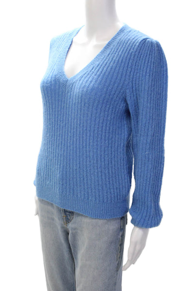 Outfit Of The Day Womens Long Sleeve V Neck Sweater Blue One Size