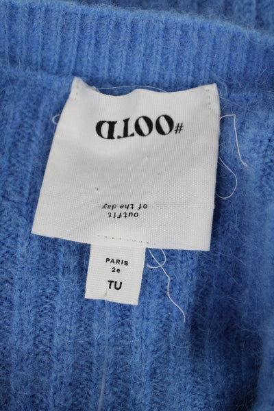 Outfit Of The Day Womens Long Sleeve V Neck Sweater Blue One Size