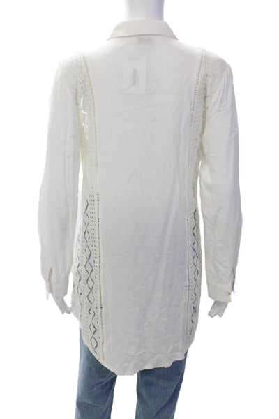 Solitaire Womens LOng SLeeve Lace Trim Collared Blouse Shirt White Size Small