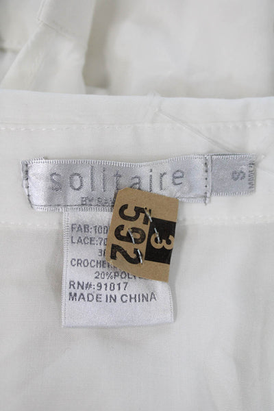 Solitaire Womens LOng SLeeve Lace Trim Collared Blouse Shirt White Size Small