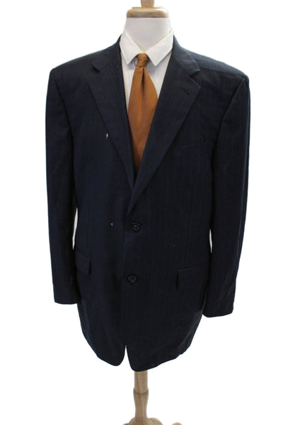 Canali Mens Two Button Notched Lapel Pinstriped Blazer Jacket; Navy Size IT 56L