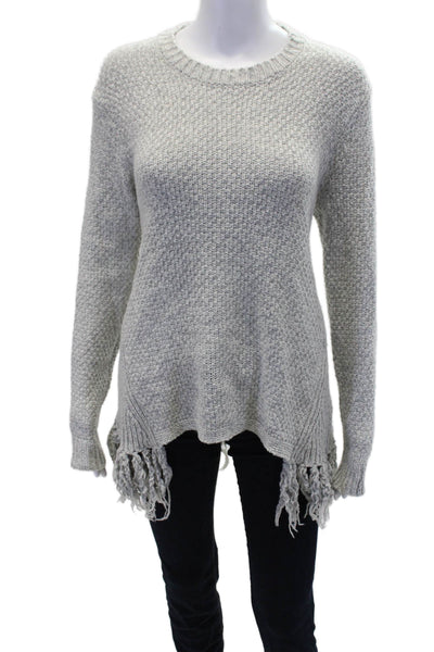 Thakoon Addition Womens Wool Fringe Detail Crew Neck Sweater Top Gray Size S