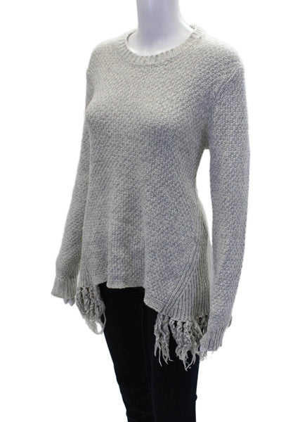 Thakoon Addition Womens Wool Fringe Detail Crew Neck Sweater Top Gray Size S
