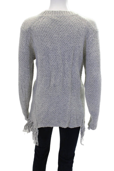 Thakoon Addition Womens Wool Fringe Detail Crew Neck Sweater Top Gray Size S