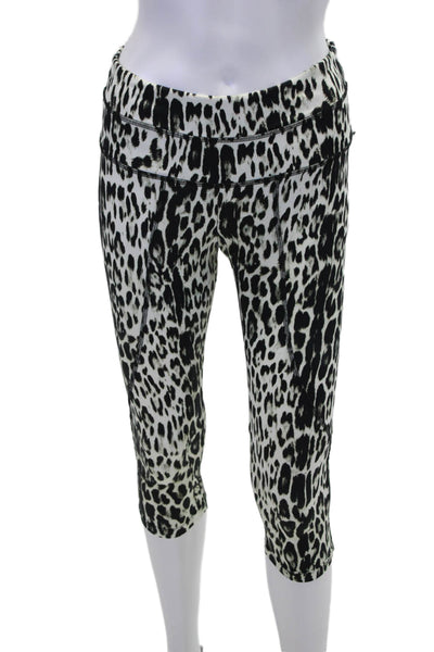 Varley Womens Leopard Print High Rise Pull On Cropped Leggings Black White Sz S