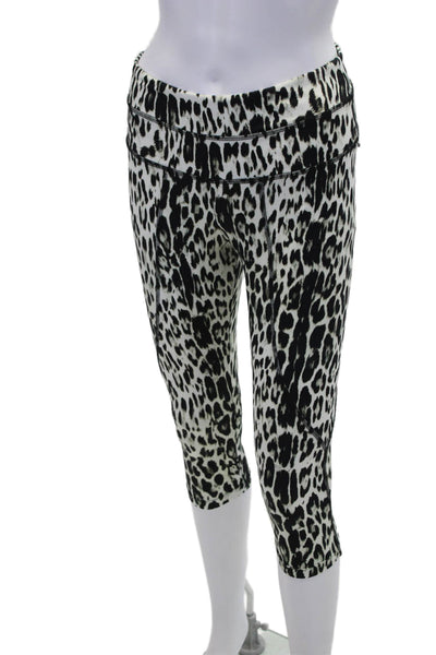 Varley Womens Leopard Print High Rise Pull On Cropped Leggings Black White Sz S