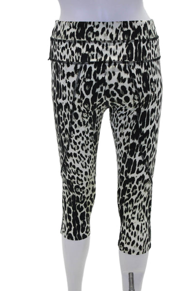 Varley Womens Leopard Print High Rise Pull On Cropped Leggings Black White Sz S