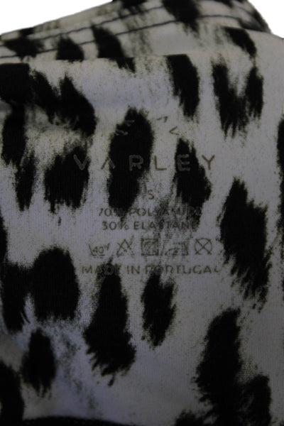 Varley Womens Leopard Print High Rise Pull On Cropped Leggings Black White Sz S