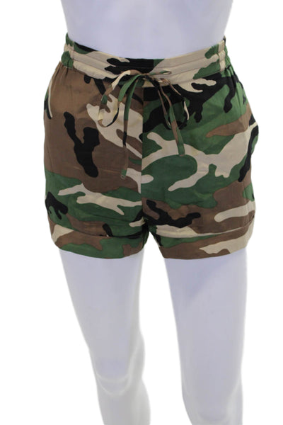 P.a.r.o.s.h. Womens Silk Camouflaged Drawstring Casual Shorts Brown Green Sz XS