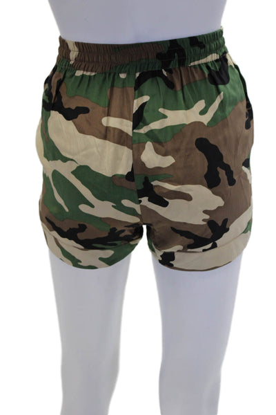 P.a.r.o.s.h. Womens Silk Camouflaged Drawstring Casual Shorts Brown Green Sz XS