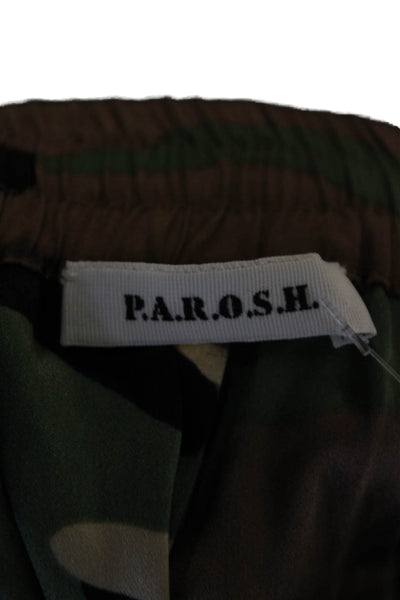 P.a.r.o.s.h. Womens Silk Camouflaged Drawstring Casual Shorts Brown Green Sz XS