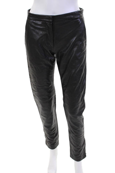 Alberta Ferretti Womens Leather Two Pocket Mid-Rise Skinny Pants Black Size 2
