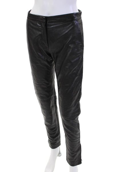 Alberta Ferretti Womens Leather Two Pocket Mid-Rise Skinny Pants Black Size 2