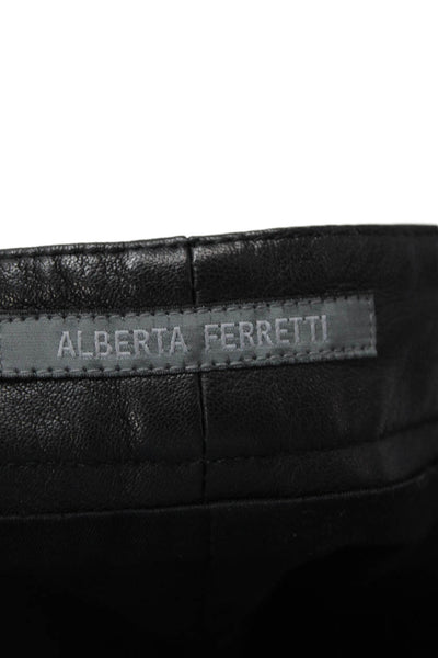 Alberta Ferretti Womens Leather Two Pocket Mid-Rise Skinny Pants Black Size 2
