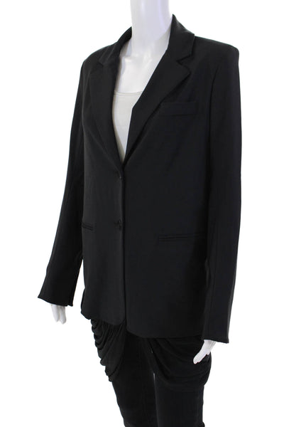 Doo Ri Womens Wool Two Button Drape Detail Blazer Jacket Black Size 8