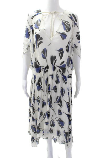 Grey Jason Wu Womens Silk V Neck Floral Lightweight Kaftan Dress White Size 6