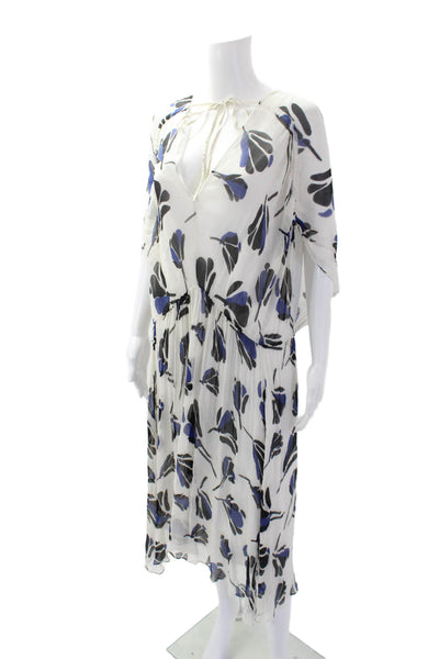 Grey Jason Wu Womens Silk V Neck Floral Lightweight Kaftan Dress White Size 6