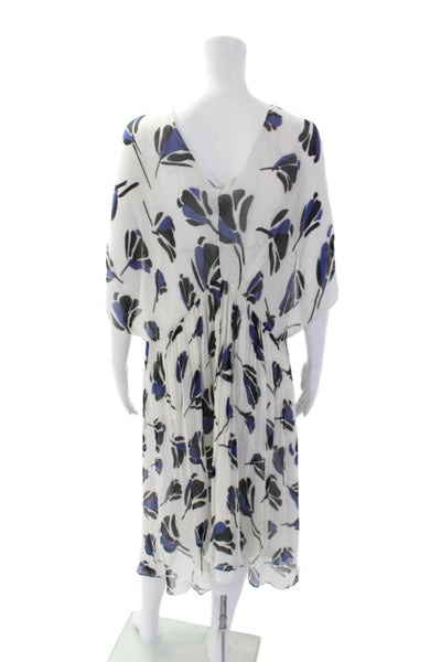 Grey Jason Wu Womens Silk V Neck Floral Lightweight Kaftan Dress White Size 6