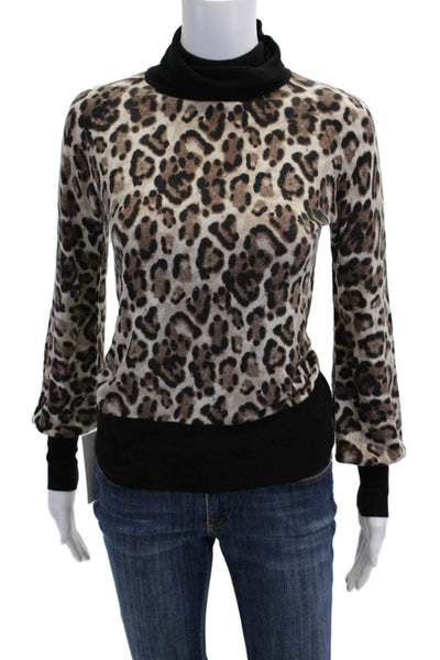 Weill Womens Knit Animal Print Long Sleeve Turtleneck Sweater Top Brown Size S