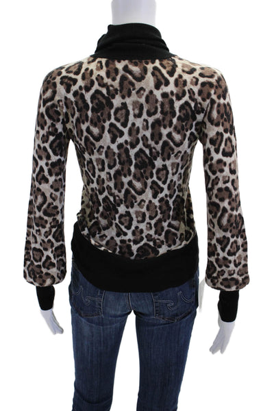 Weill Womens Knit Animal Print Long Sleeve Turtleneck Sweater Top Brown Size S