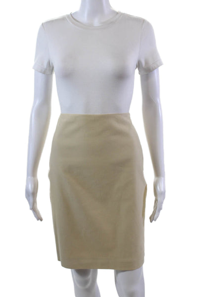 Ralph Lauren Black Label Womens Sid Zip Knee Length Pencil Skirt Beige Size 2