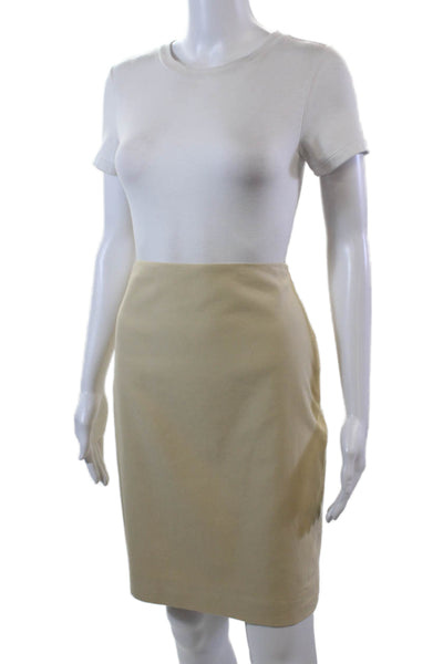 Ralph Lauren Black Label Womens Sid Zip Knee Length Pencil Skirt Beige Size 2