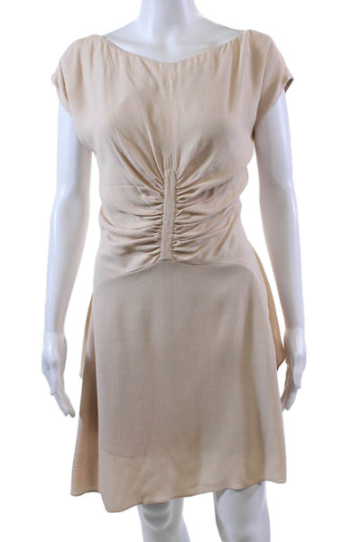 Rachel Comey Womens Back Zip Cap Sleeve Scoop Neck Ruched Dress Beige Size 2