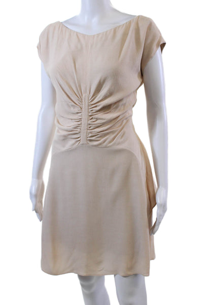 Rachel Comey Womens Back Zip Cap Sleeve Scoop Neck Ruched Dress Beige Size 2