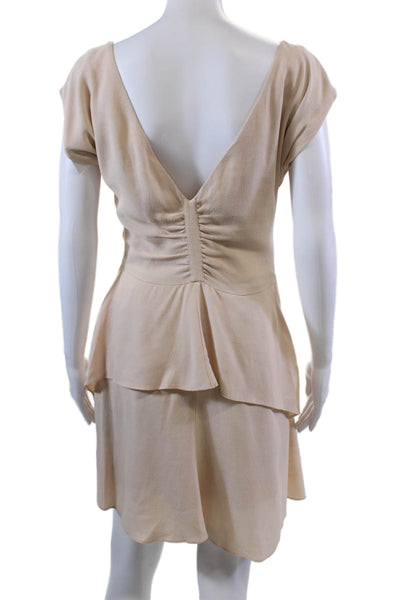 Rachel Comey Womens Back Zip Cap Sleeve Scoop Neck Ruched Dress Beige Size 2