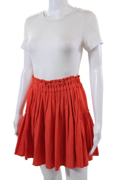 Apiece Apart Womens Linen Blend Pull On A Line Skirt Bright Orange Size 4