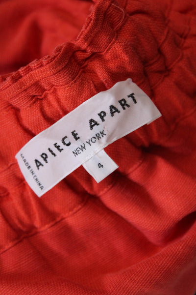 Apiece Apart Womens Linen Blend Pull On A Line Skirt Bright Orange Size 4