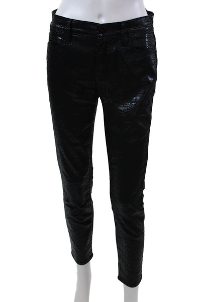 Frame Womens Crocodile Print Le High Rise Skinny Leg Jeans Noir Black Size 26