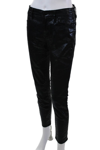 Frame Womens Crocodile Print Le High Rise Skinny Leg Jeans Noir Black Size 26