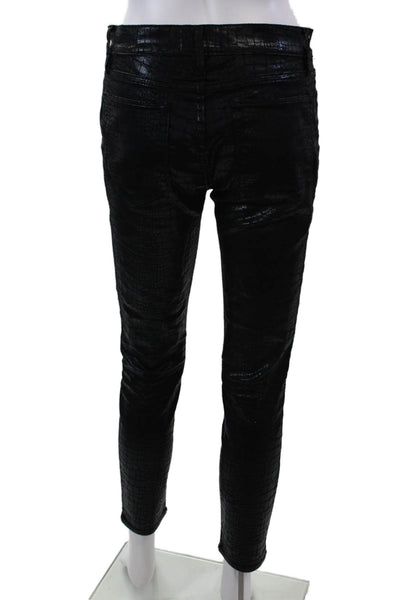 Frame Womens Crocodile Print Le High Rise Skinny Leg Jeans Noir Black Size 26