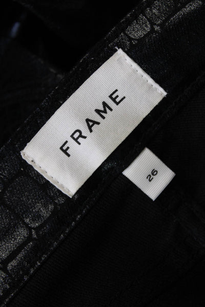 Frame Womens Crocodile Print Le High Rise Skinny Leg Jeans Noir Black Size 26